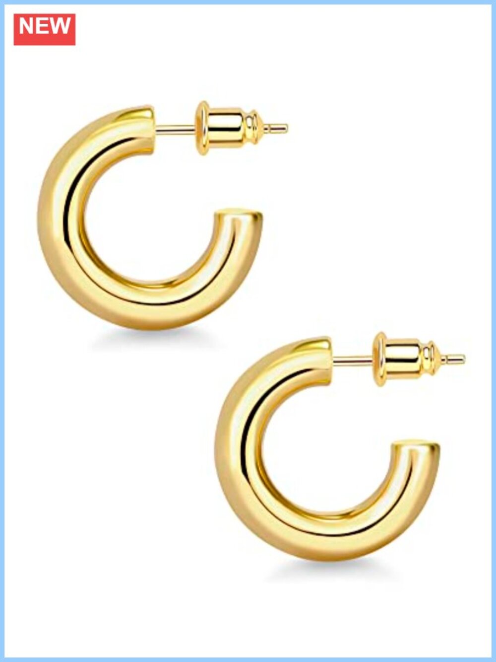 14K Gold Plated Chunky Small Hoop Earrings Lightweight Gift for Women